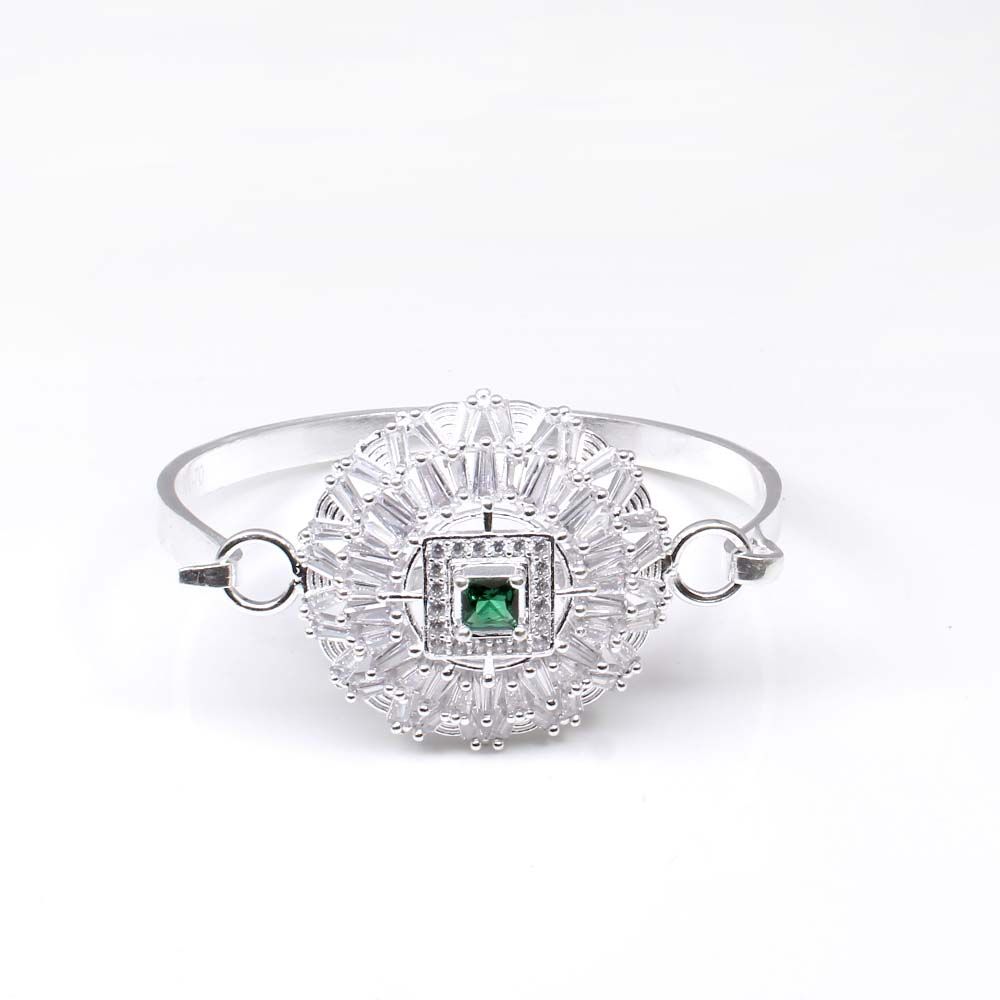 Sterling Silver Green White CZ Women Openable Bracelet 5.7 CM Anniversary Gift