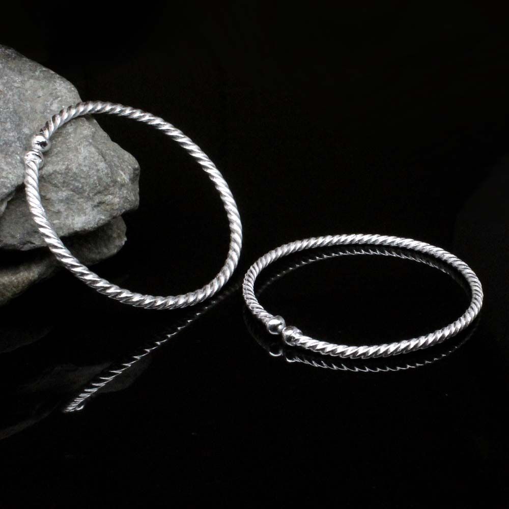 Silver Kids Bangles adjustable Bracelet - Pair