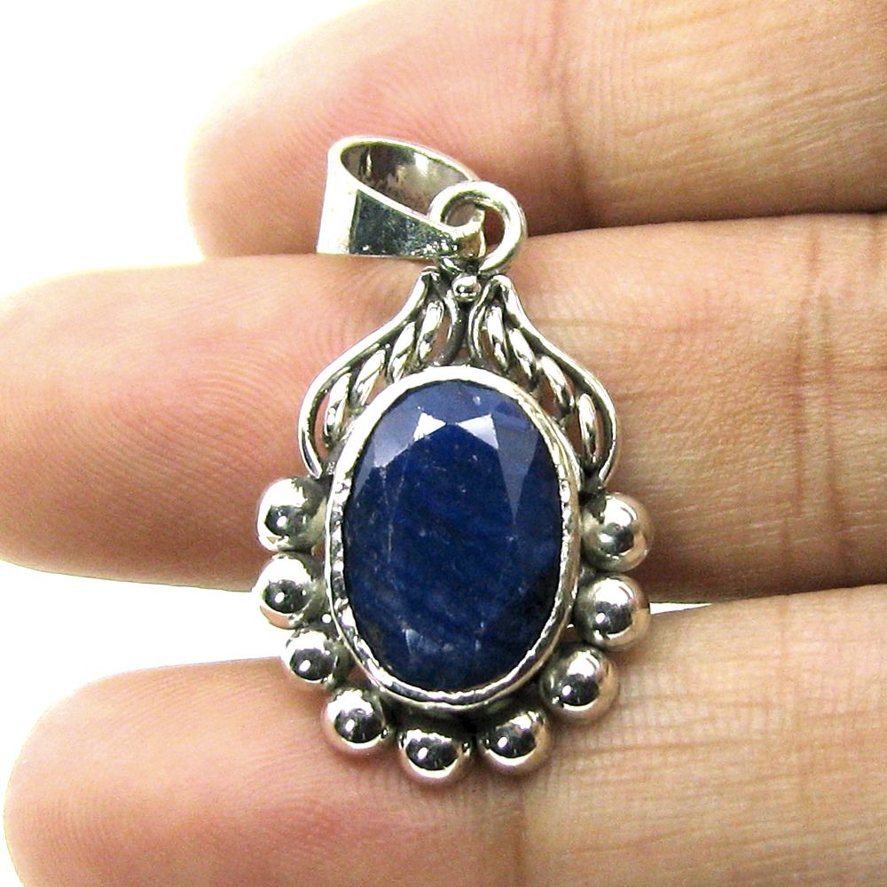 Ramneek Jewels Blue Sapphire Pendant - 5.25-5.50 Carats AAA Neelam Stone In Sterling Silver, Astrological Gem