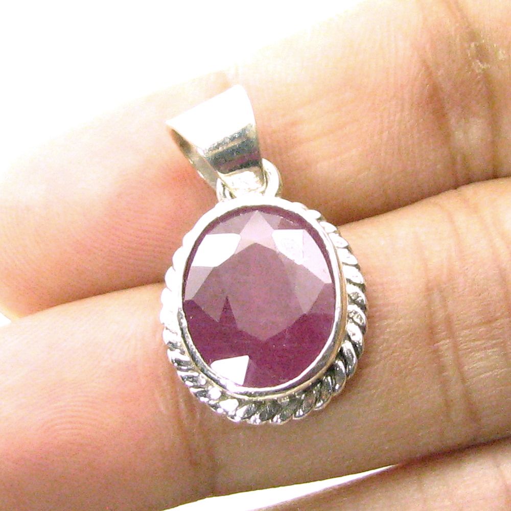 Ethnic designer Birthstone Rashi Ratna Silver pendant Ruby Gemstone