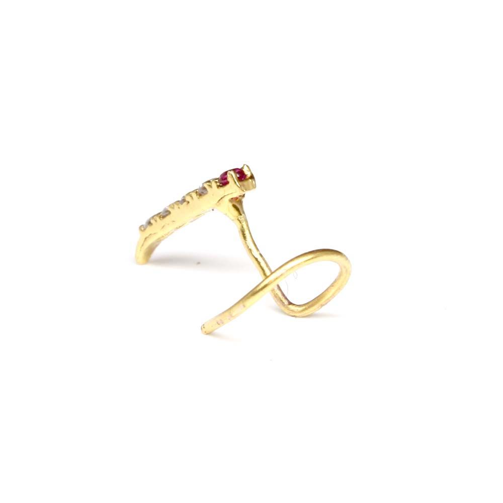 22g Gold Plated CZ Corkscrew Nose Stud