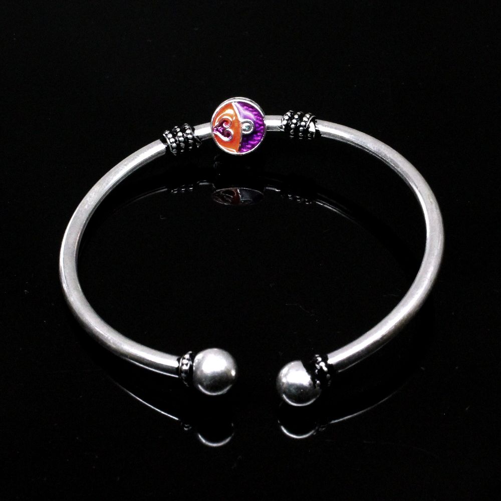 Revolving Face CZ Sterling Silver Bangle Open Bracelet - Single