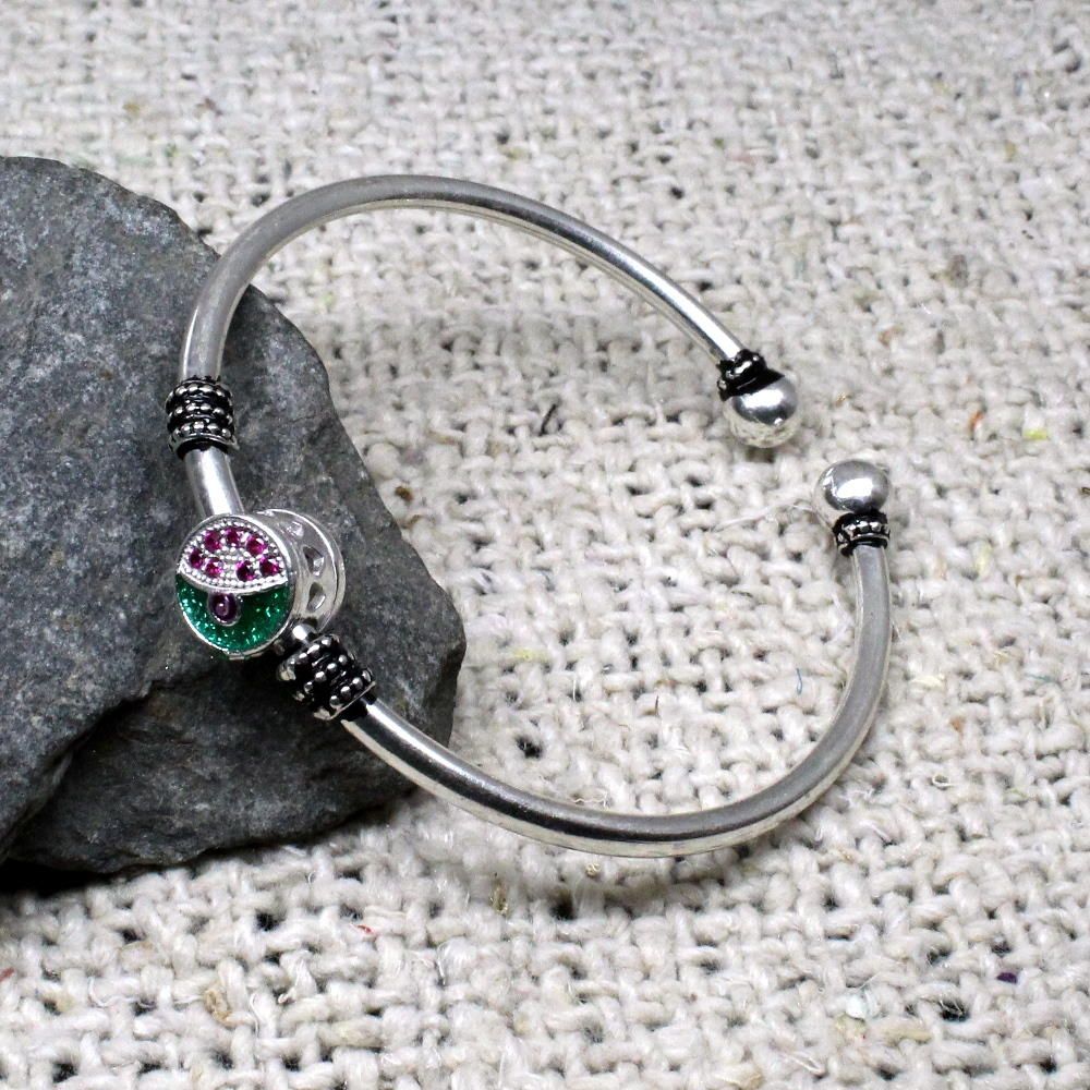 Revolving Face CZ Sterling Silver Bangle Open Bracelet - Single