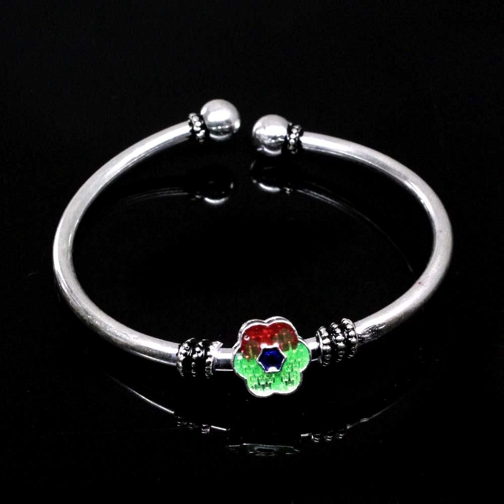 Revolving Face CZ Sterling Silver Bangle Open Bracelet - Single