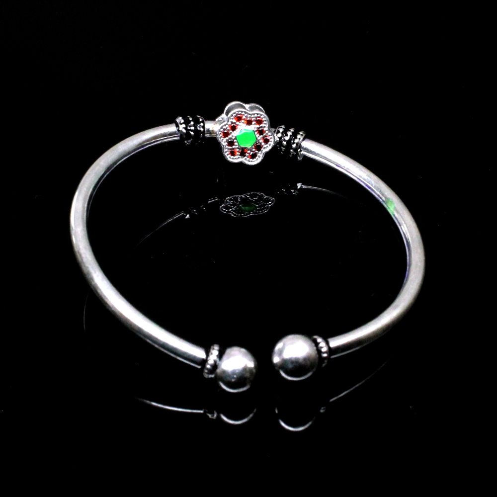 Revolving Face CZ Sterling Silver Bangle Open Bracelet - Single