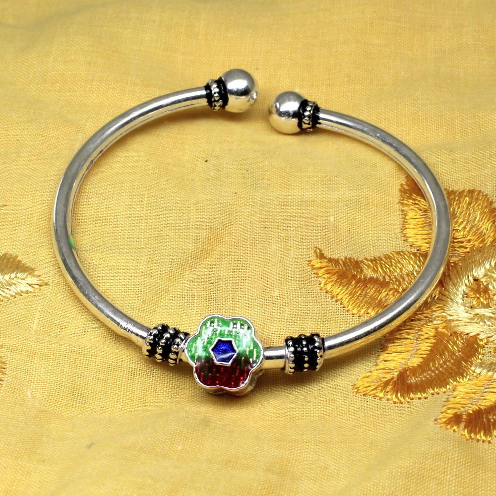 Revolving Face CZ Sterling Silver Bangle Open Bracelet - Single