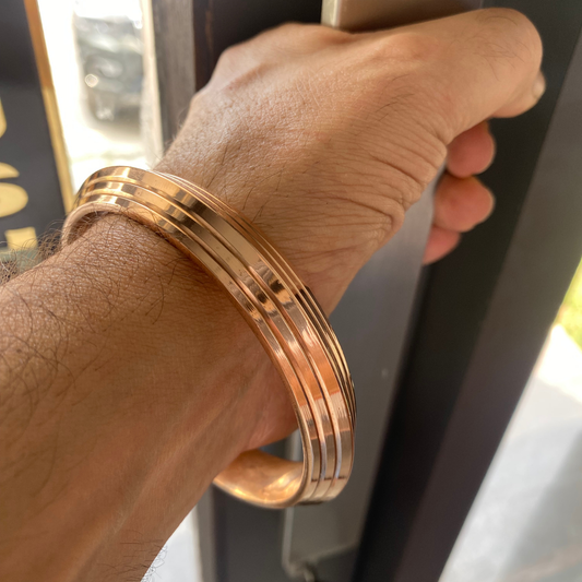 Pure Copper V shape Grooved Tiered Line Kada – Premium Handcrafted Bangle