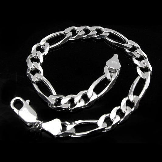 Real Sterling Silver Figaro Link Men's Bracelet