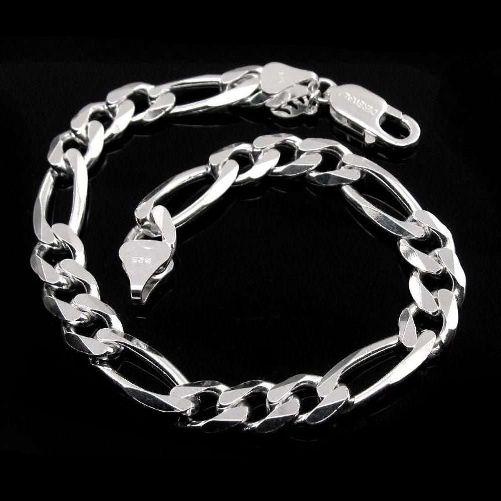 Real Sterling Silver Figaro Link Men's Bracelet