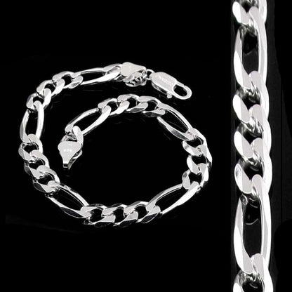 Real Sterling Silver Figaro Link Men's Bracelet