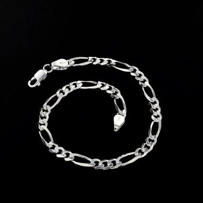 925 Sterling Silver handmade Figaro Link Men's Chain Bracelet 8.5"