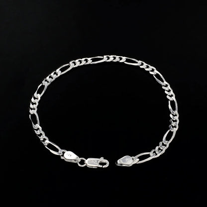 925 Sterling Silver handmade Figaro Link Men's Chain Bracelet 8.5"