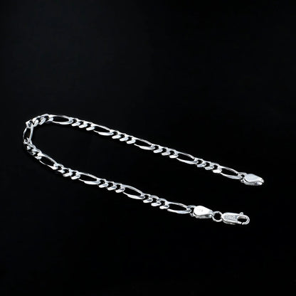 925 Sterling Silver handmade Figaro Link Men's Chain Bracelet 8.5"