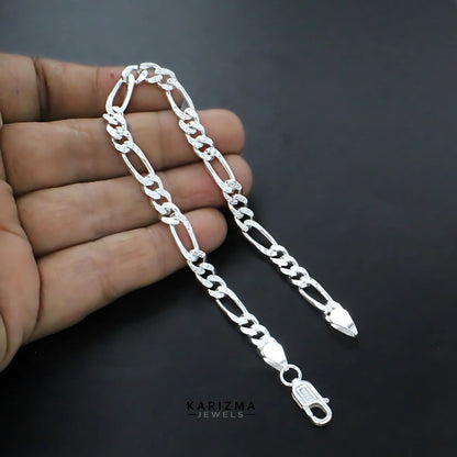 925 Sterling Silver Figaro Link Men's Chain Bracelet 8.5"