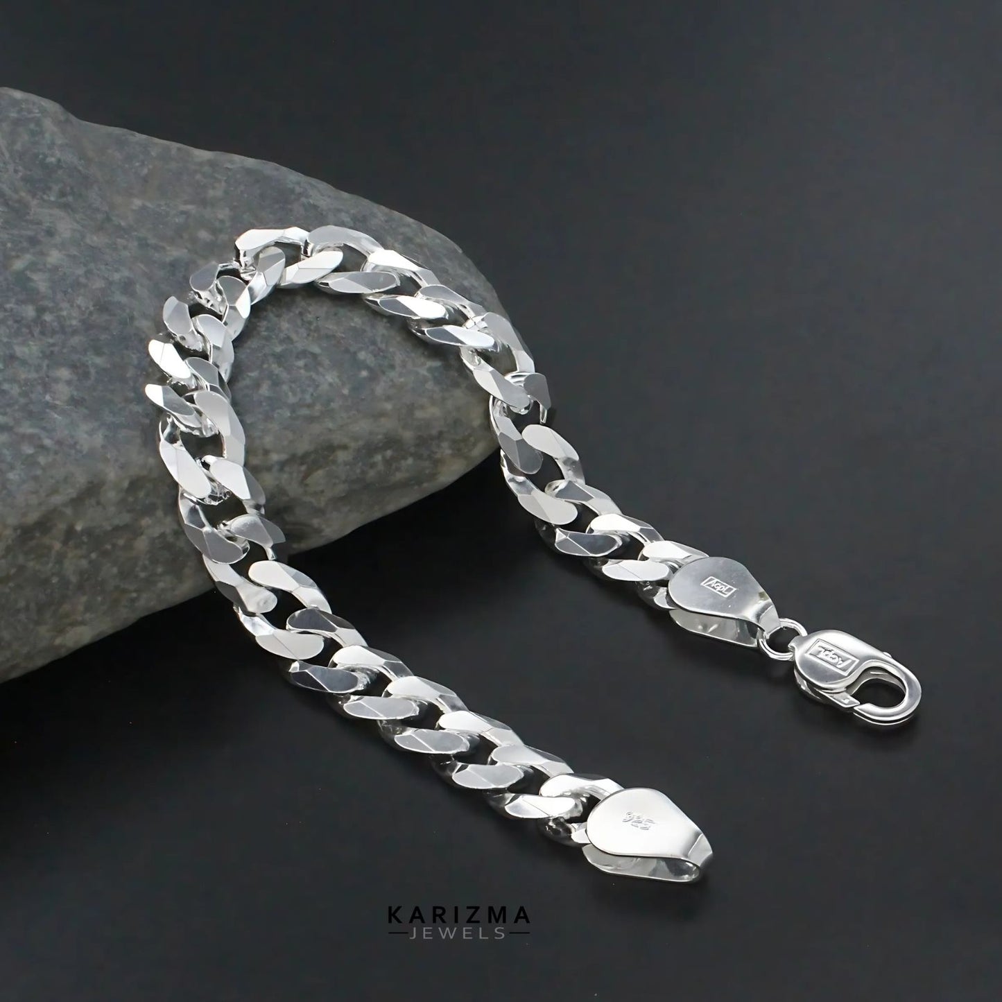 925 Sterling Silver Cuban Link Men's Chain Bracelet 8.5"