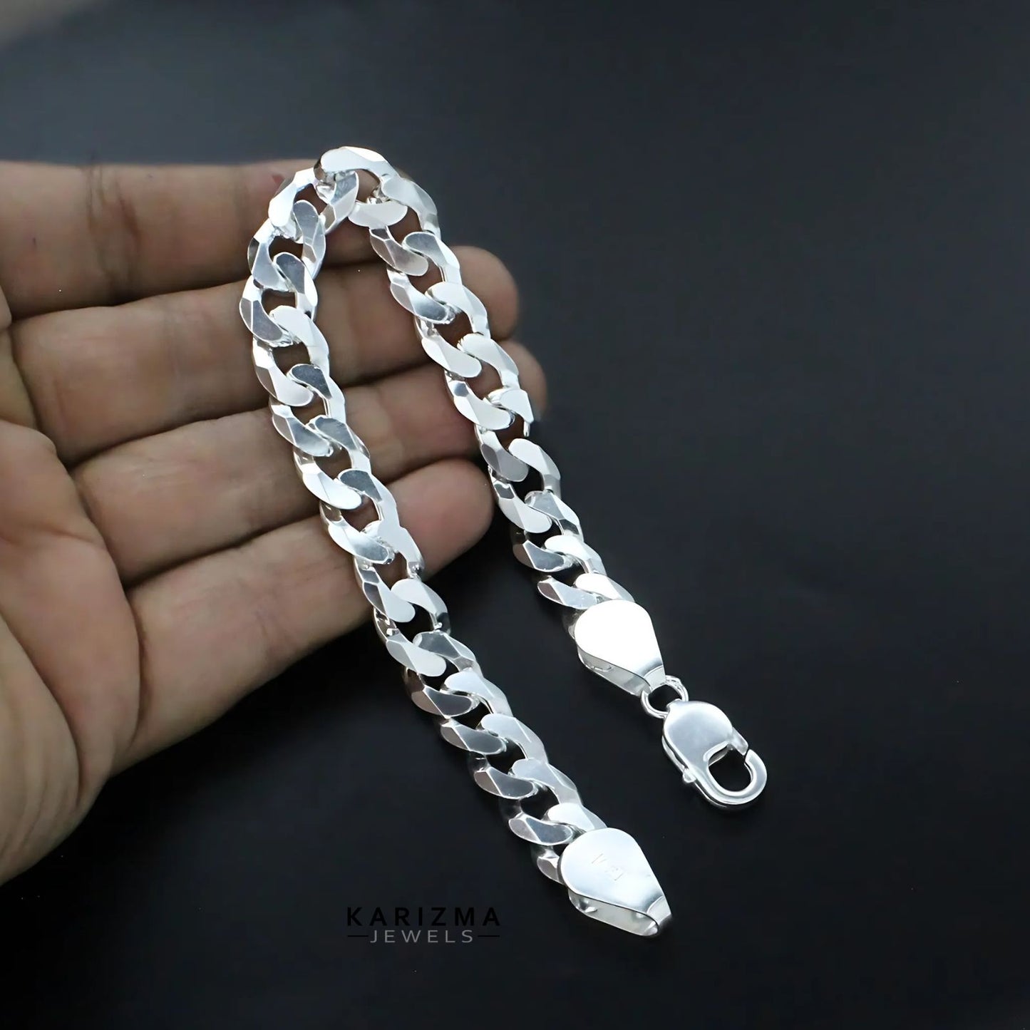 925 Sterling Silver Cuban Link Men's Chain Bracelet 8.5"