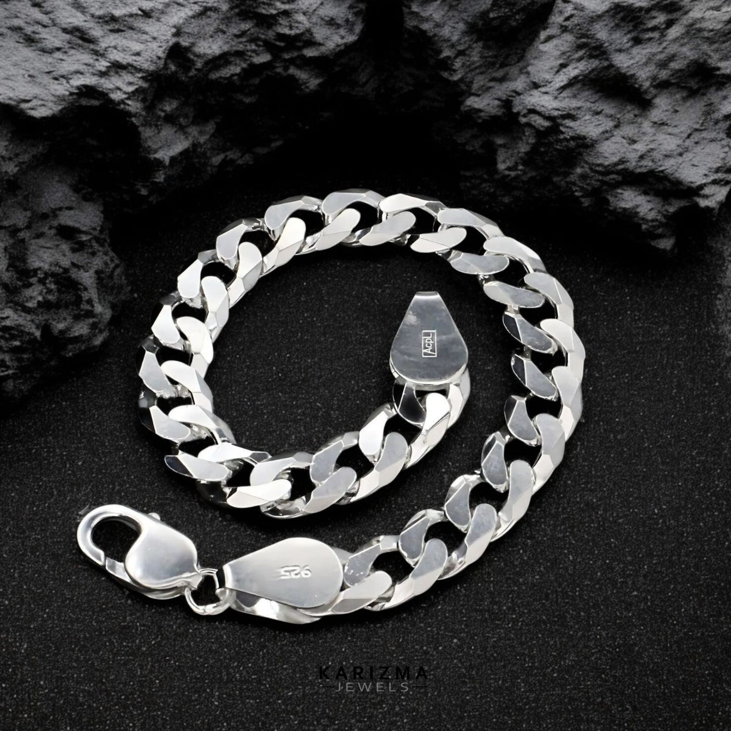 925 Sterling Silver Cuban Link Men's Chain Bracelet 8.5"
