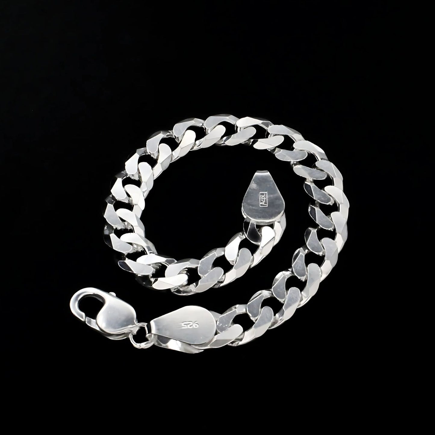 925 Sterling Silver Cuban Link Men's Chain Bracelet 8.5"