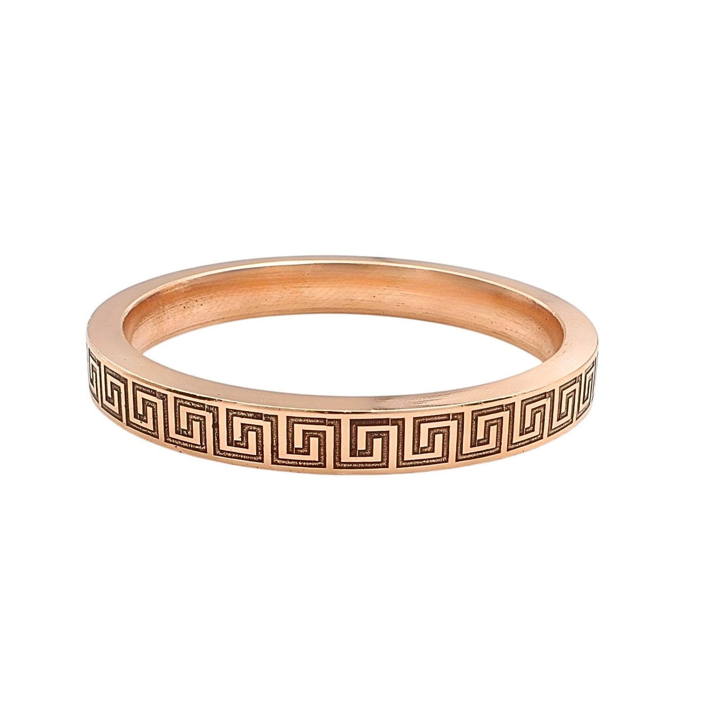Heavy Flat Greek Key Pattern Engraved Copper Kada for Men