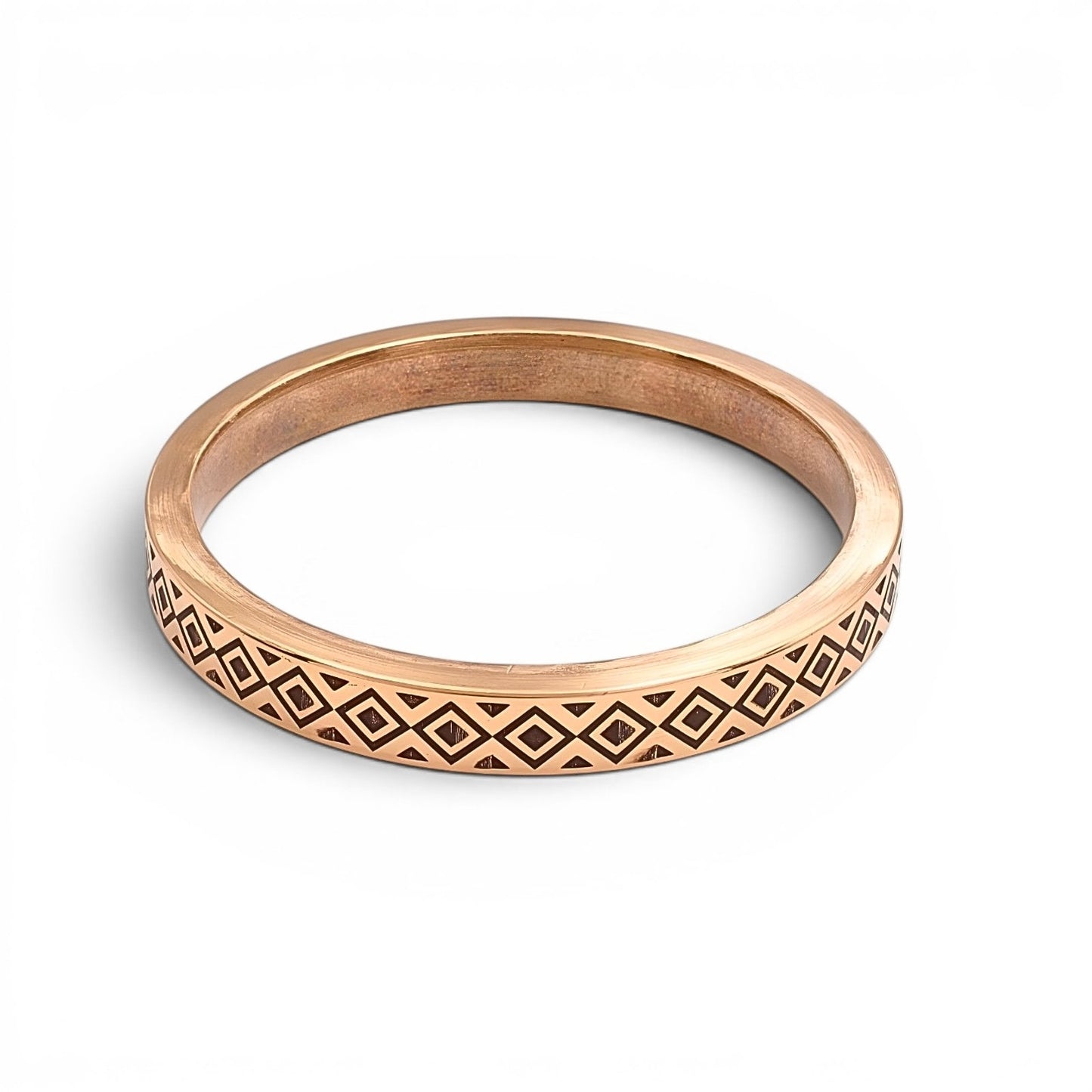 Lozenge Pattern Heavy Flat Engraved Copper Kada for Men