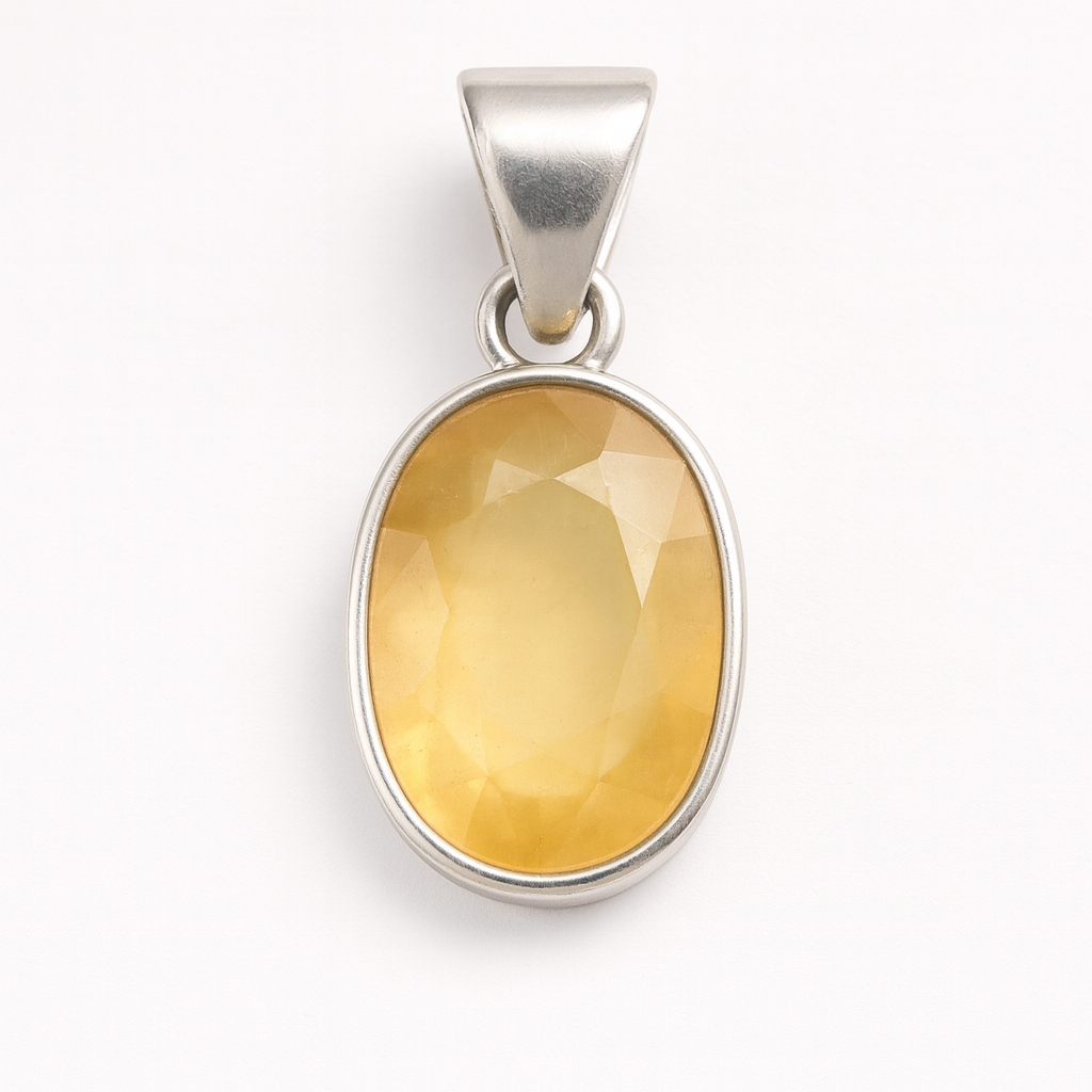 Pure Silver Gomed (Hessonite) Pendant for Students & Astrology Remedies