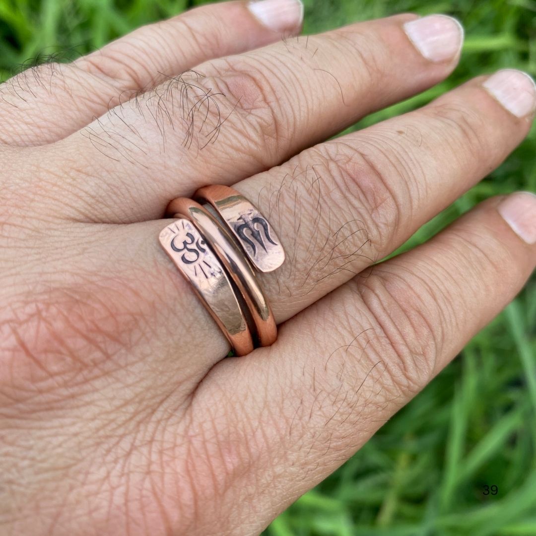 Heavy Double line Pure Copper Adjustable Ring – Trishul & Om Engraved