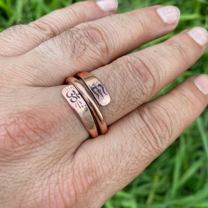Heavy Double line Pure Copper Adjustable Ring – Trishul & Om Engraved
