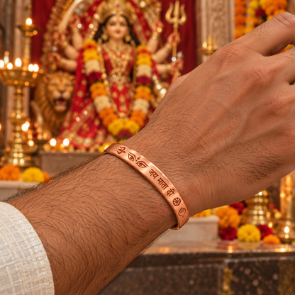 Jai Mata Di Pure Copper Kada – Durga Eyes Engraved Open Cuff Bracelet