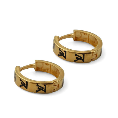 18k Real Solid Gold hinged hoop Louis Vuitton Design Earrings