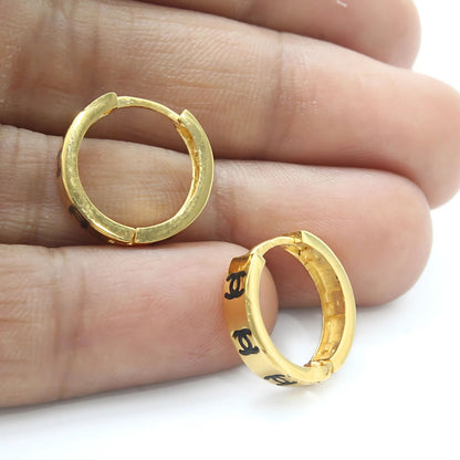18k Real Solid Gold hinged hoop Double C Design Earrings