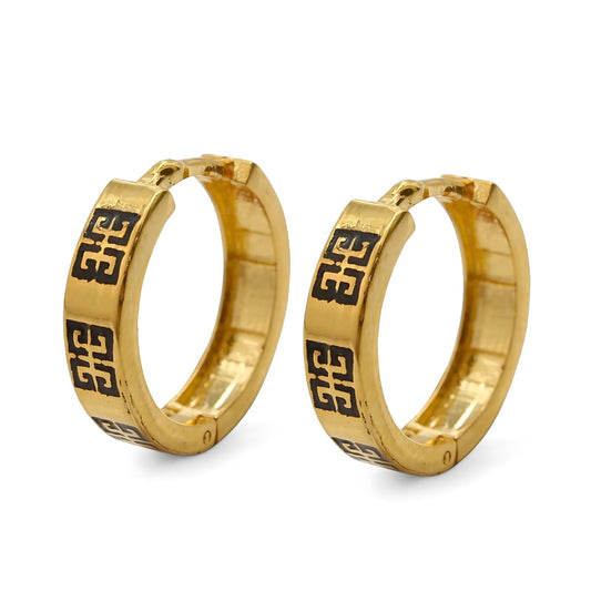 18k Real Solid Gold hinged hoop Unique Earrings