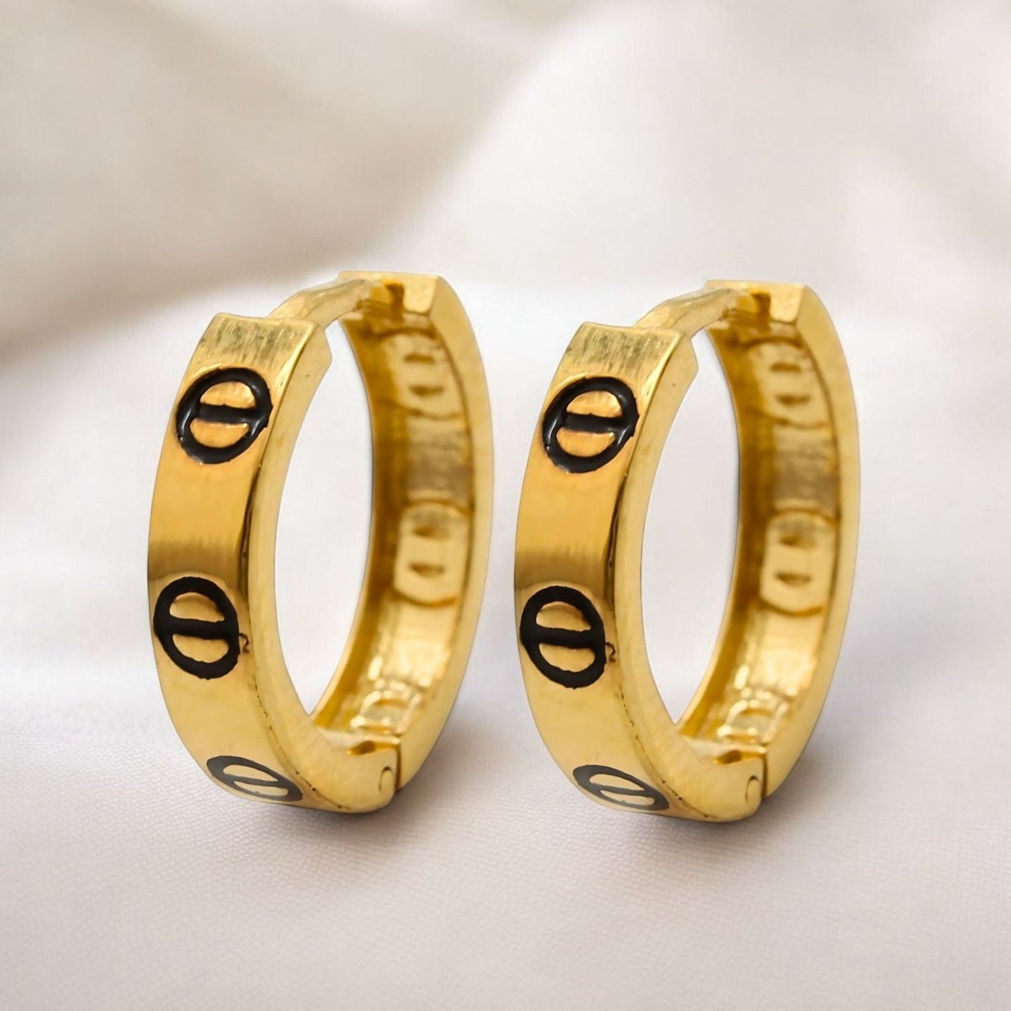 18k Real Solid Gold hinged hoop Exquisite Earrings
