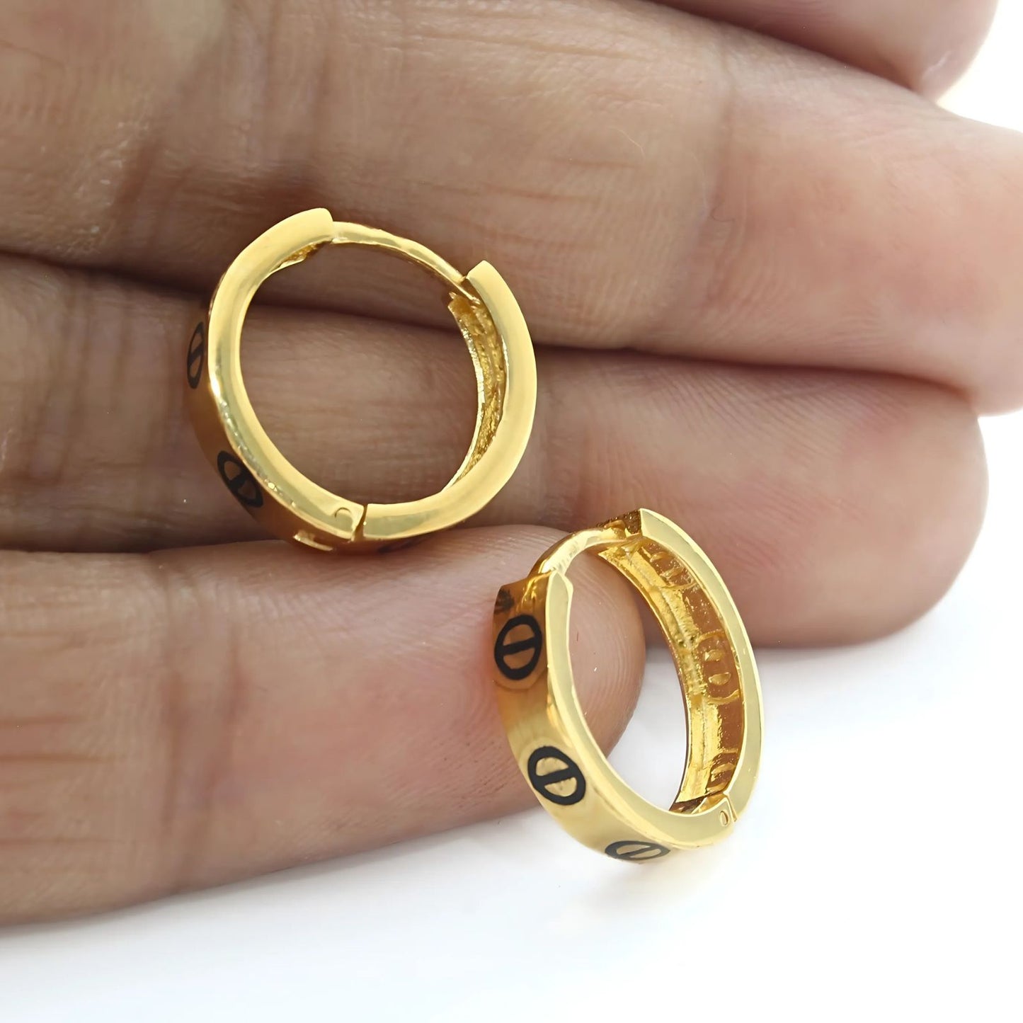 18k Real Solid Gold hinged hoop Exquisite Earrings