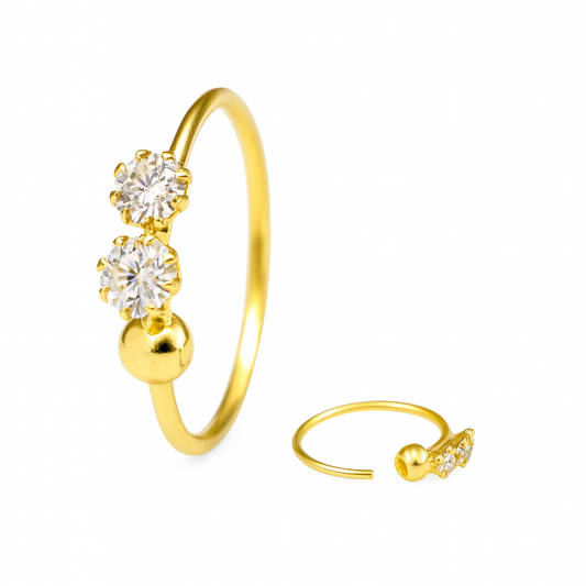 NOZERA 2 Stone CZ Gold Nose ring