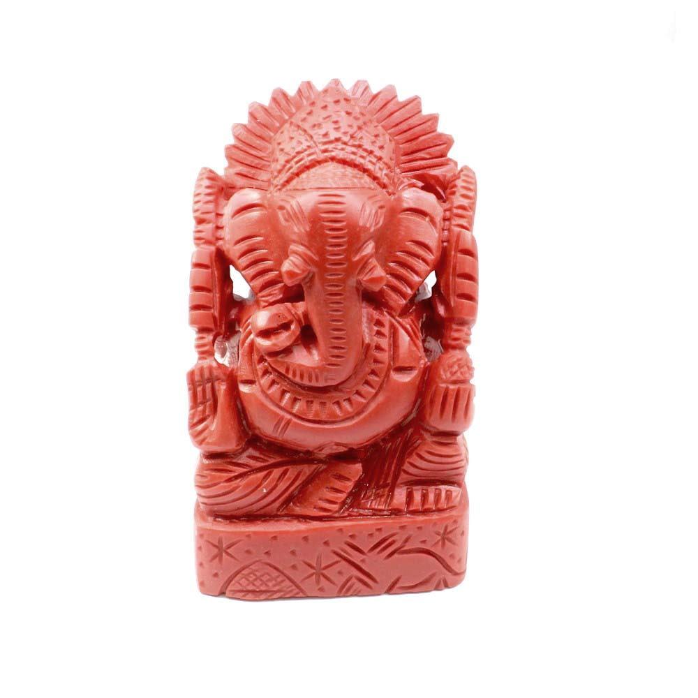 Red Coral Carved Lord Ganesha God Statue Idol Religious