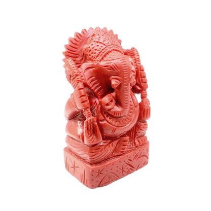 Red Coral Carved Lord Ganesha God Statue Idol Religious