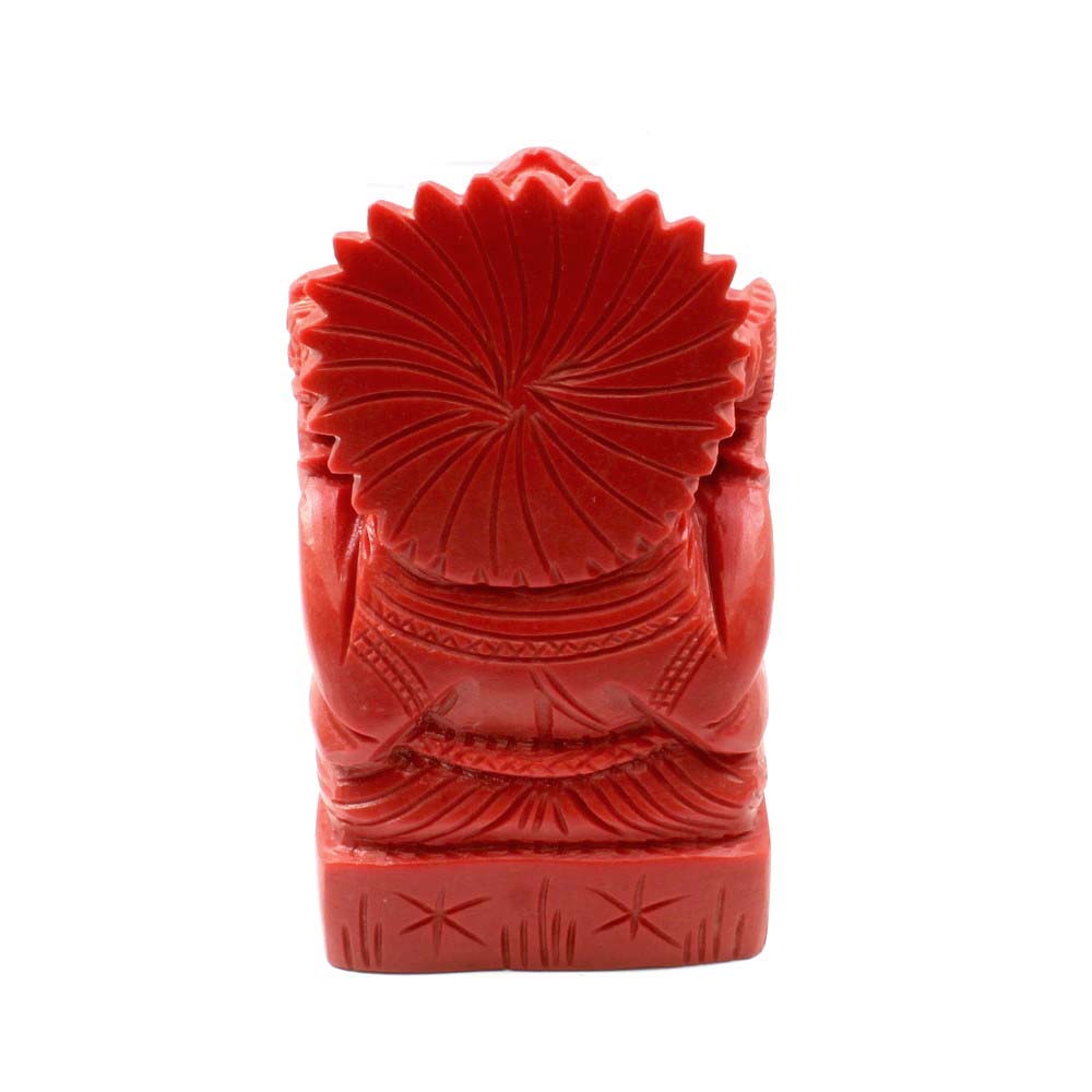 Red Coral Carved Lord Ganesha God Statue Idol Religious