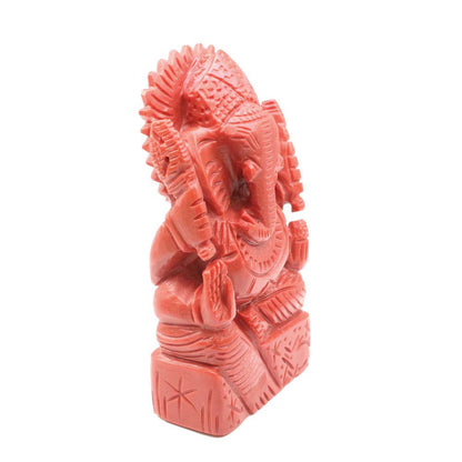 Red Coral Carved Lord Ganesha God Statue Idol Religious