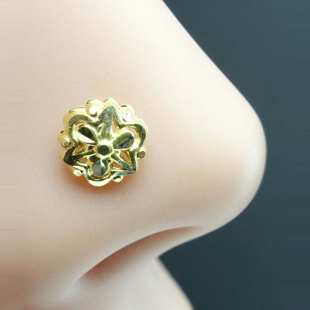 Real Gold Nose Stud Solid 14K Gold Piercing Push pin Nose stud 18g
