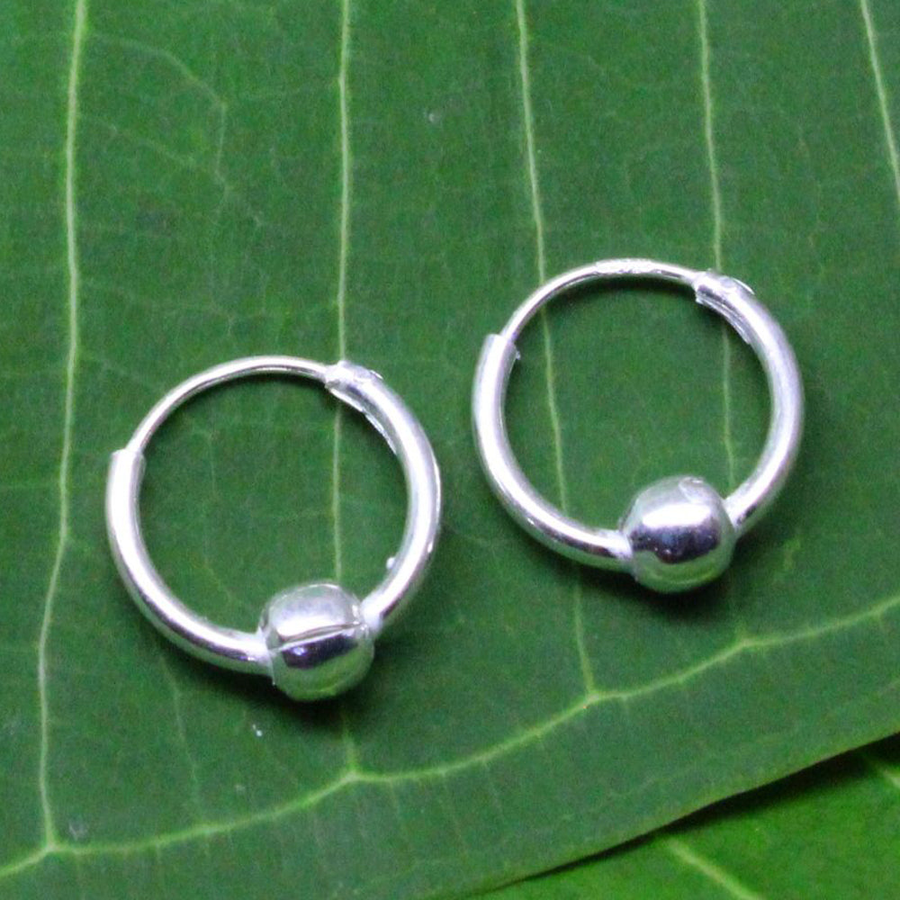 Basic Pure Silver Ball Earrings for Girls