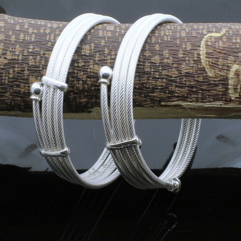 925 Real Silver Bangles Bracelet - Pair 6.4 CM