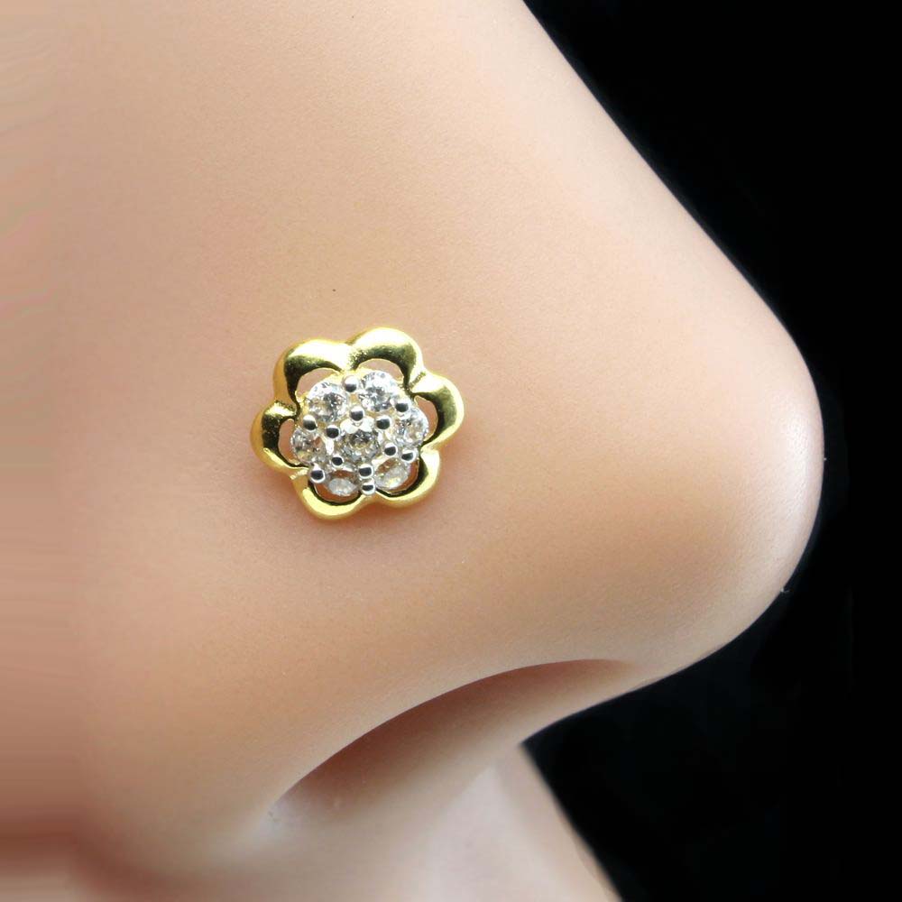 Pansies Real Gold Nose stud Solid 14K White CZ piercing nose ring