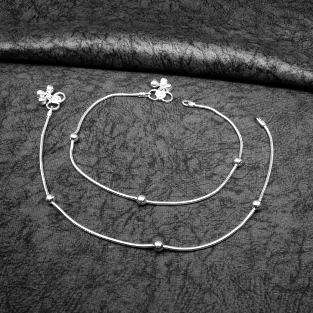 simple ball 925 Silver Indian Anklets 10.5"