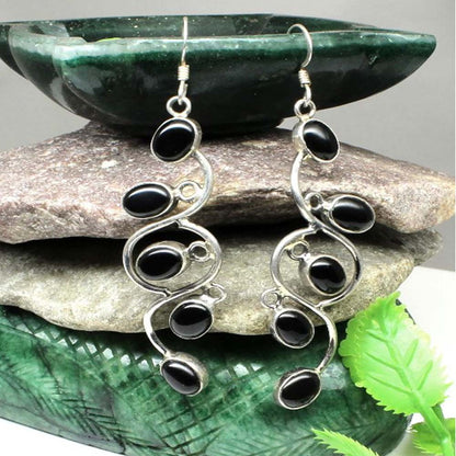  Silver Dangle earrings with Black Stones