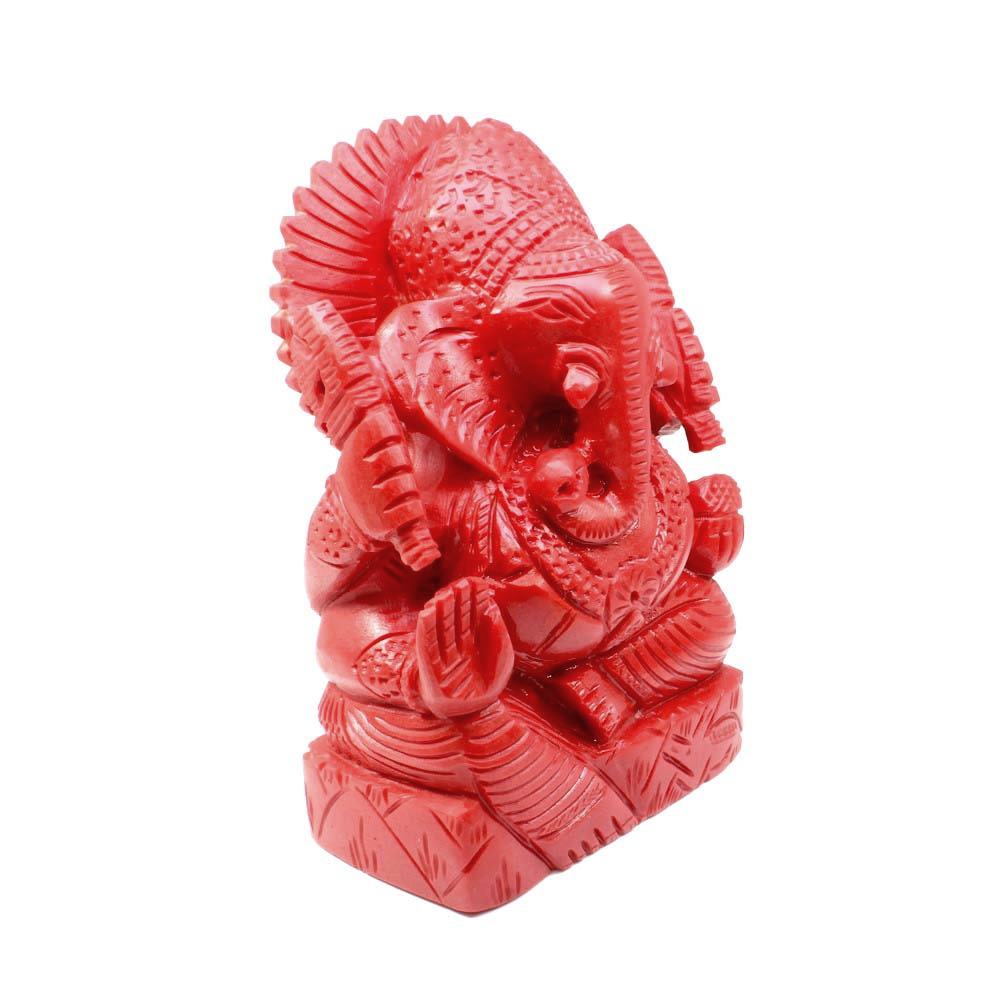 Red Coral Carved Lord Ganesha God Statue Idol Religious