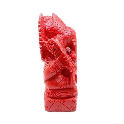 Red Coral Carved Lord Ganesha God Statue Idol Religious