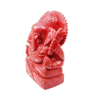 Red Coral Carved Lord Ganesha God Statue Idol Religious