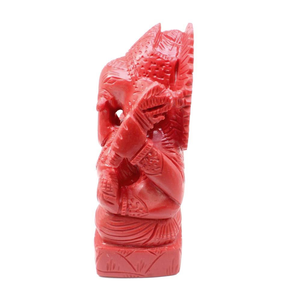 Red Coral Carved Lord Ganesha God Statue Idol Religious