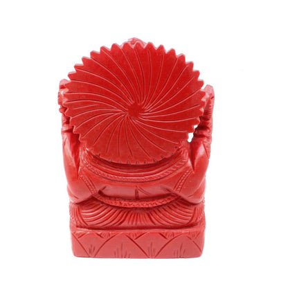 Red Coral Carved Lord Ganesha God Statue Idol Religious