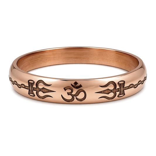 Heavy Engraved Om and Trishul (trident) Copper Kada for Men